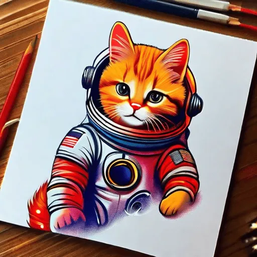 рыжий кот с зелеными глазами в скафандре